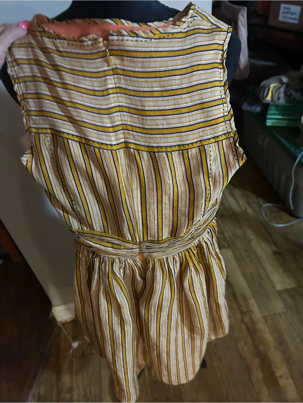 Tory Burch Striped Yellow Midi Dress with Gathered Waist size 2